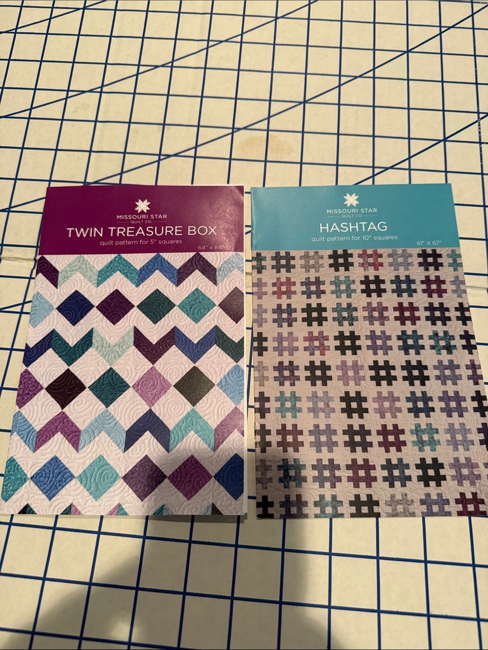 Twin Treasure Box & Hashtag Quilt Pattern Set - Purple, Teal, Blue